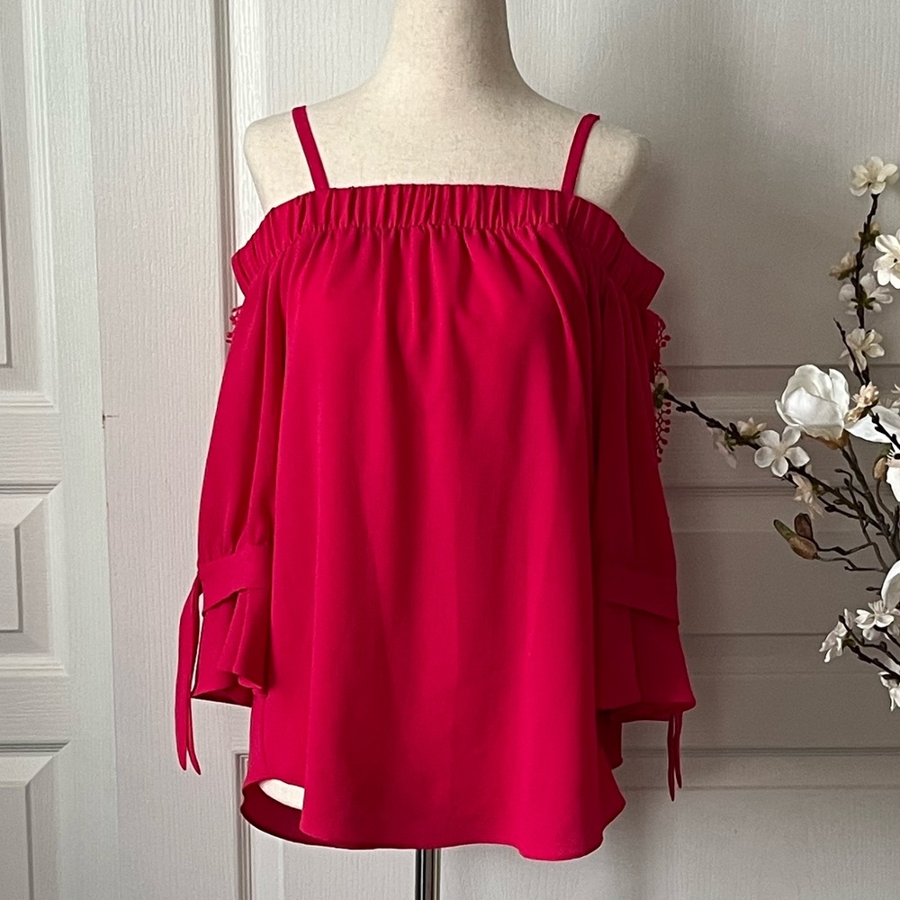 BCX Hot Pink Off Shoulder Half Sleeve Blouse
